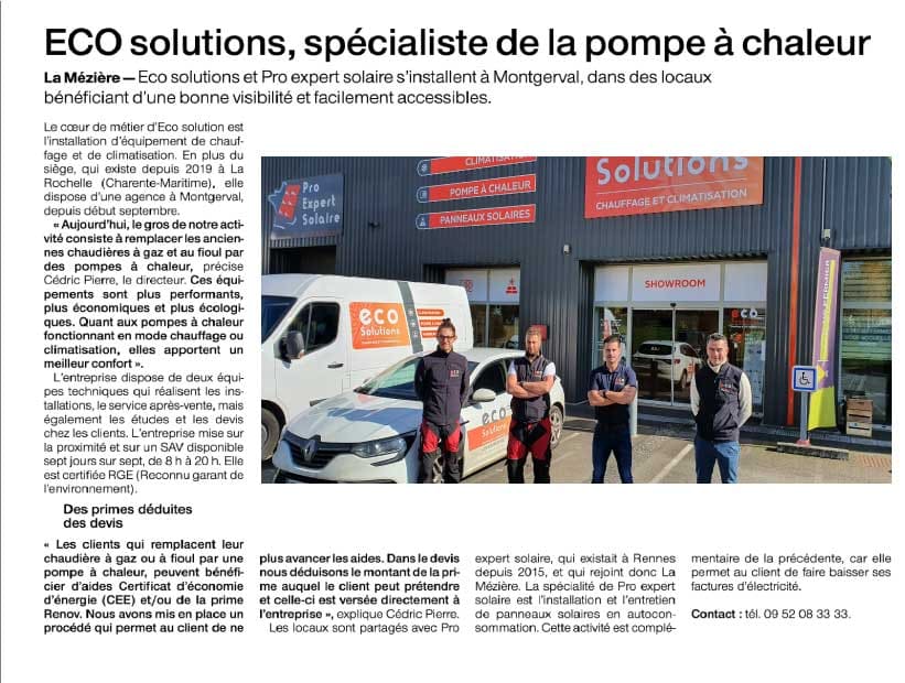 article sur Eco Solutions paru dans le journal Ouest France